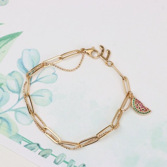 "Trendy Rose Gold Paperclip Chain Bracelet with Bead Detailing, XPBL0837 - Picture 3 of 12